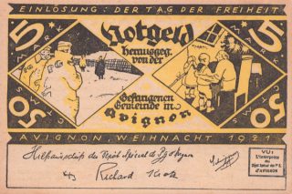 5 марок / 50 сантимов 1920. Община немецких военнопленных Французского лагеря в Авиньоне